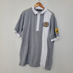 Vintage Coogi Mens Polo Shirt XL Gray White Crest Logo Embroidered Collared Y2K